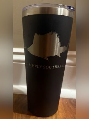 NWT - Simply Southern 30oz Black Tumbler with Etched Fish Logo